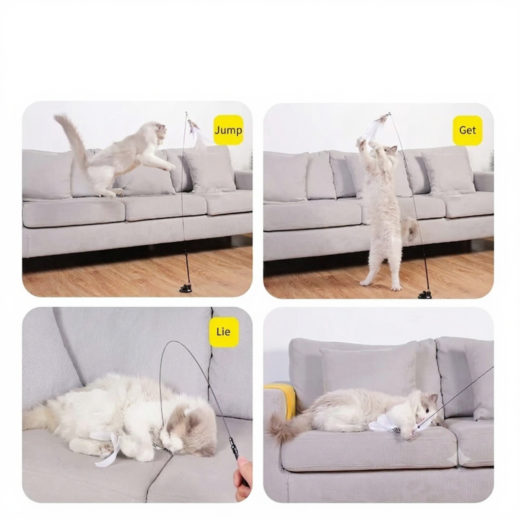 Gioco per gatti con base e piuma